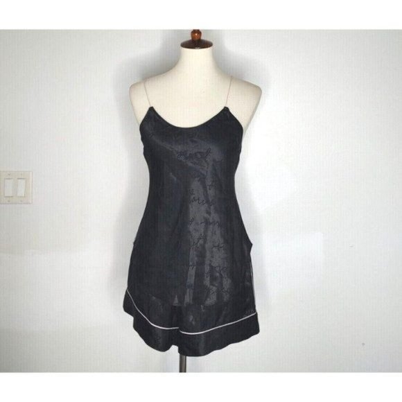 Victoria's Secret Pajama Set Black Satin sz S Top+ Short Wrap Kimono Robe Logo - Picture 6 of 11